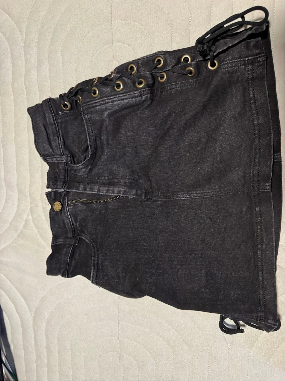 Urban Outfitters Black Lace-Up High-Waist Jean Skirt